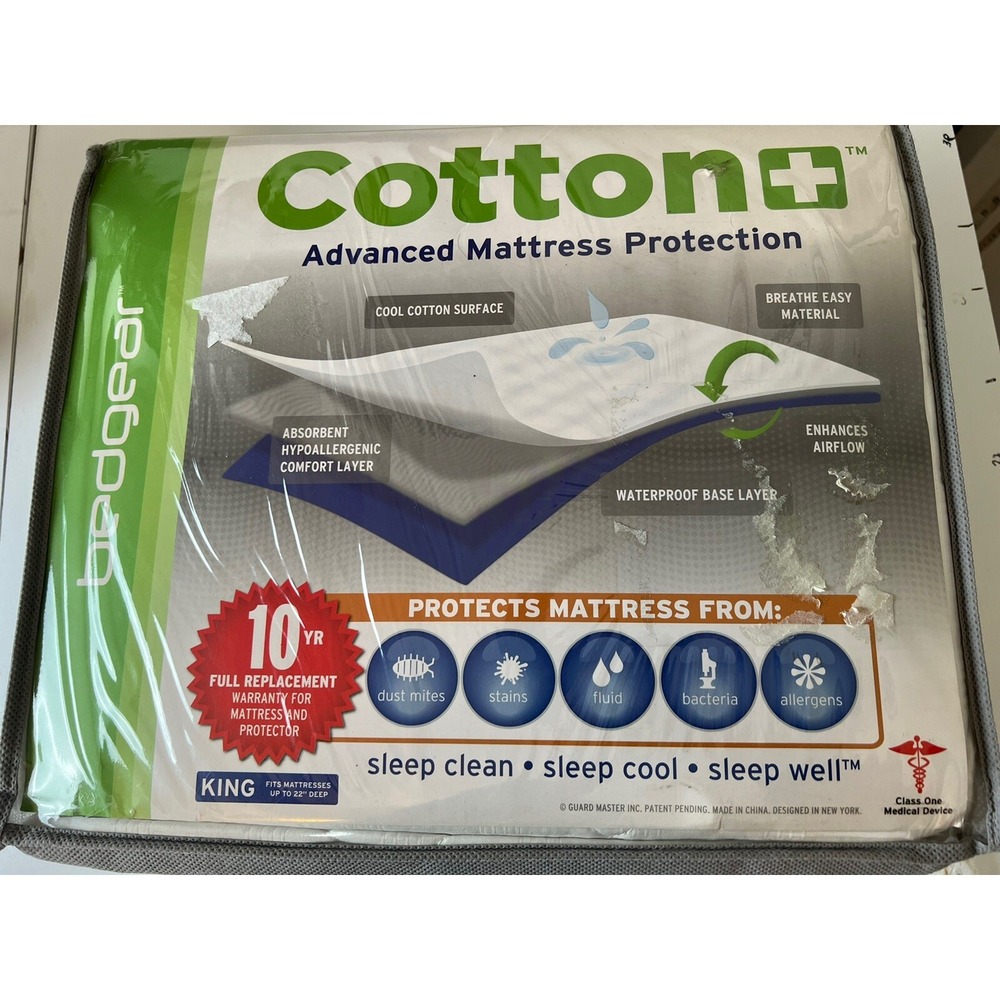 Bedgear Cotton + Advanced Mattress Protection Size King New In Package